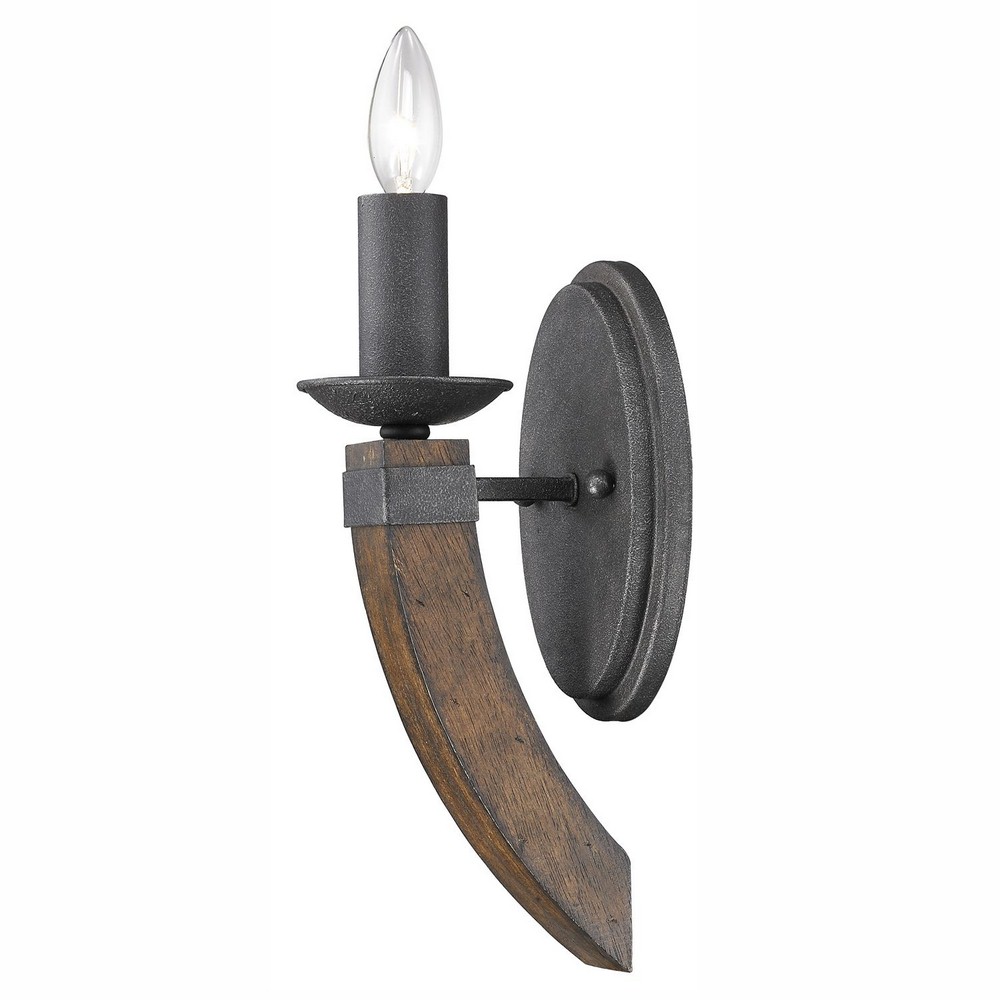 Golden Lighting-1821-1W BI-Madera - 1 Light Wall Sconce in Variety of style - 13.5 Inches high by 5 Inches wide   Black Iron Finish with Wood Accents